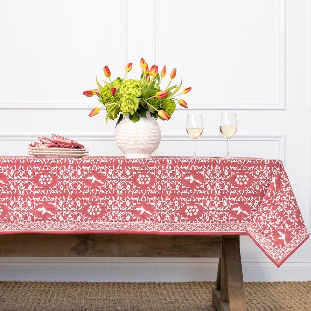 India Hicks Home Hummingbird Sundown Hibiscus Tablecloth - Pomegranate