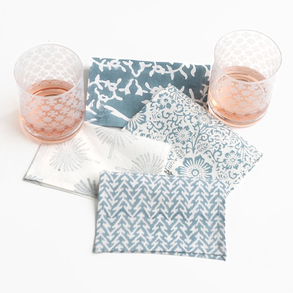 India Hicks Home Paradise Found Mixed Saltwater Blue Cocktail Napkin | Set of 4 - Pomegranate