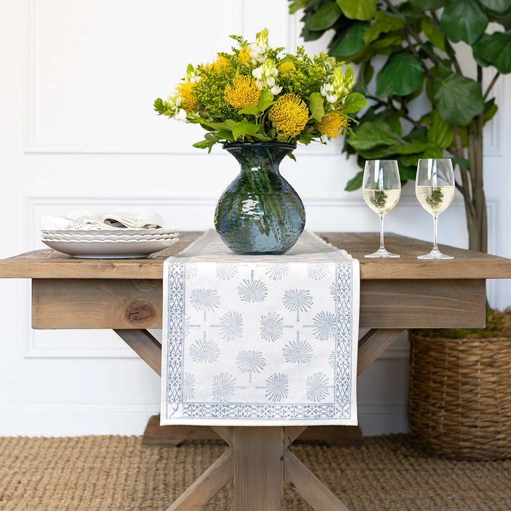 India Hicks Home Paradise Found Saltwater Blue Table Runner - Pomegranate