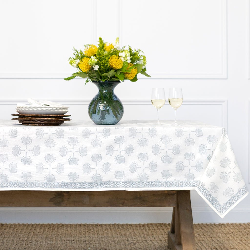 India Hicks Home Paradise Found Saltwater Blue Tablecloth - Pomegranate