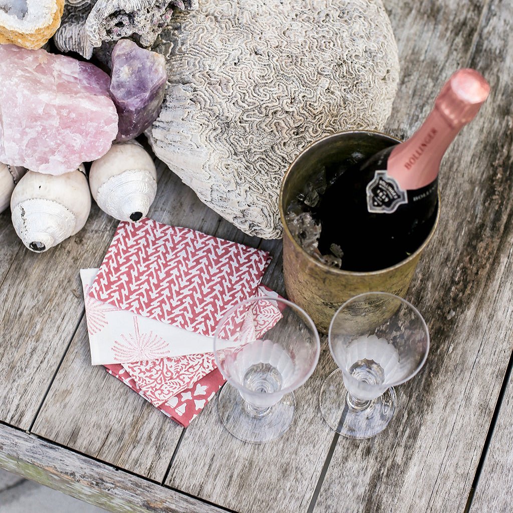 India Hicks Home Paradise Found Mixed Sundown Hibiscus Cocktail Napkin | Set of 4 - Pomegranate