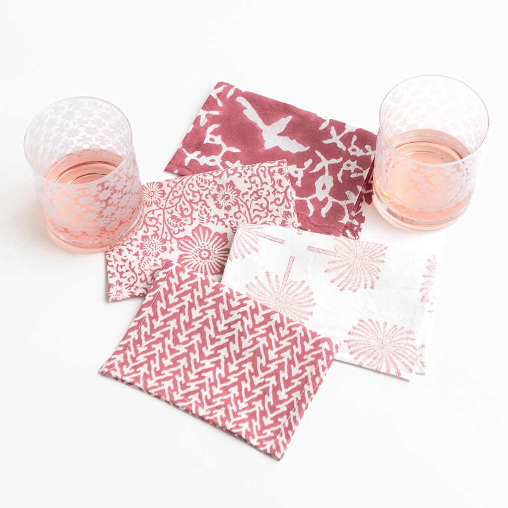 India Hicks Home Paradise Found Mixed Sundown Hibiscus Cocktail Napkin | Set of 4 - Pomegranate