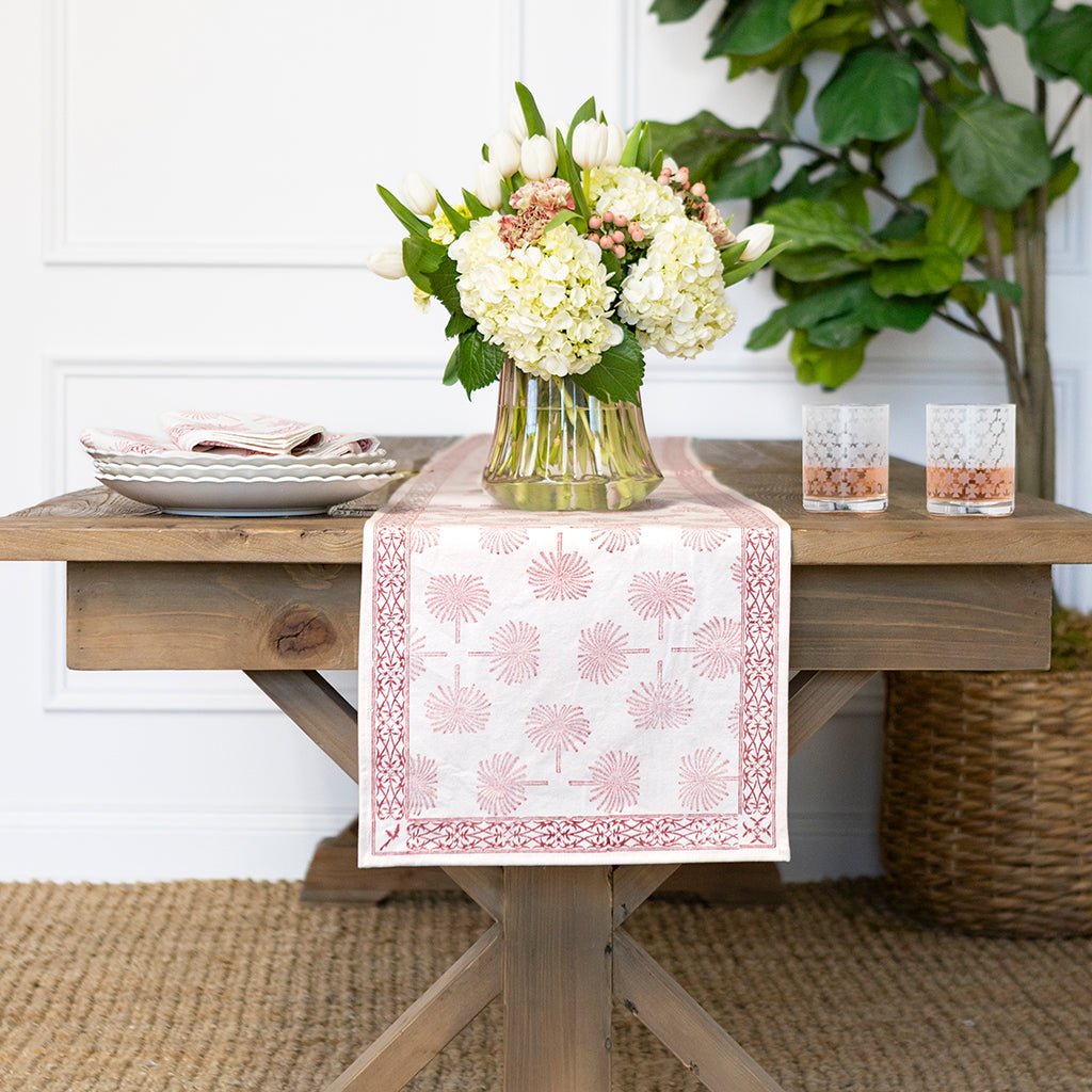 India Hicks Home Paradise Found Sundown Hibiscus Table Runner - Pomegranate