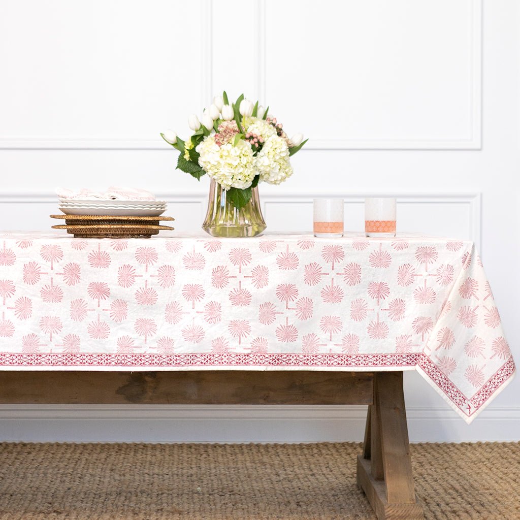 India Hicks Home Paradise Found Sundown Hibiscus Tablecloth - Pomegranate