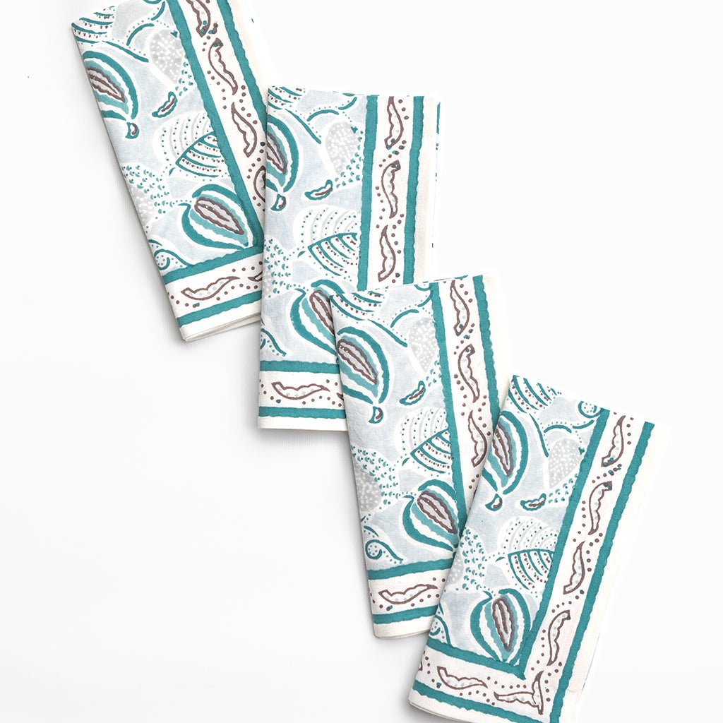 Paisley Vine Aqua Napkin | Set of 4 - Pomegranate