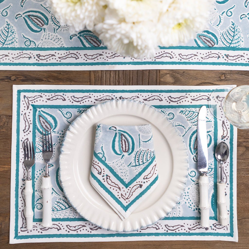 Paisley Vine Aqua Placemat | Set of 4 - Pomegranate