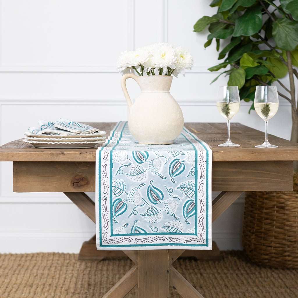 Paisley Vine Aqua Table Runner - Pomegranate