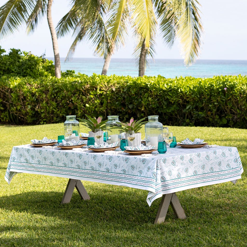 Paisley Vine Aqua Tablecloth - Pomegranate