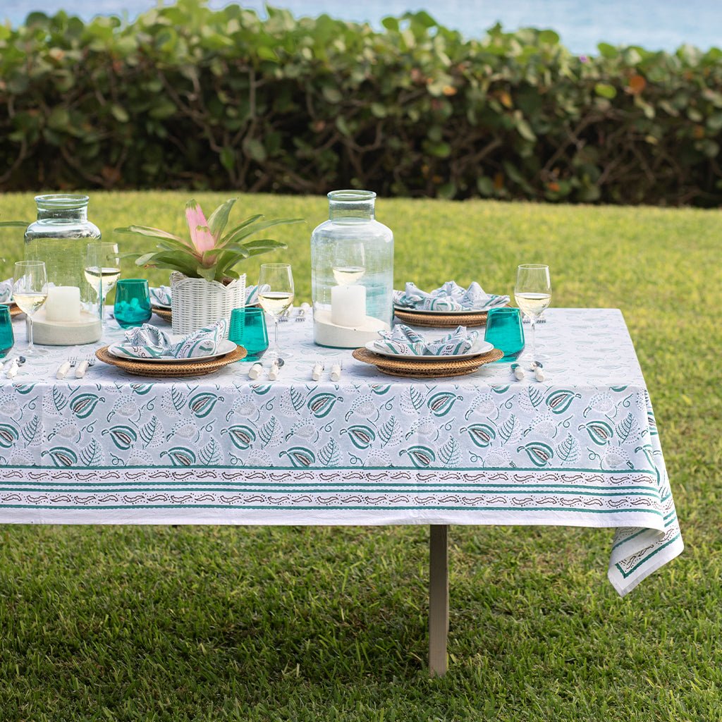 Paisley Vine Aqua Tablecloth - Pomegranate