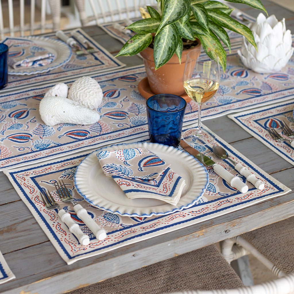 Paisley Vine Blues & Paprika Placemat | Set of 4 - Pomegranate