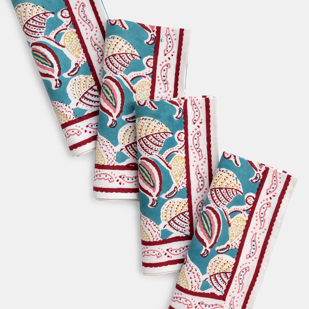 Paisley Vine Teal & Cranberry Napkin | Set of 4 - Pomegranate