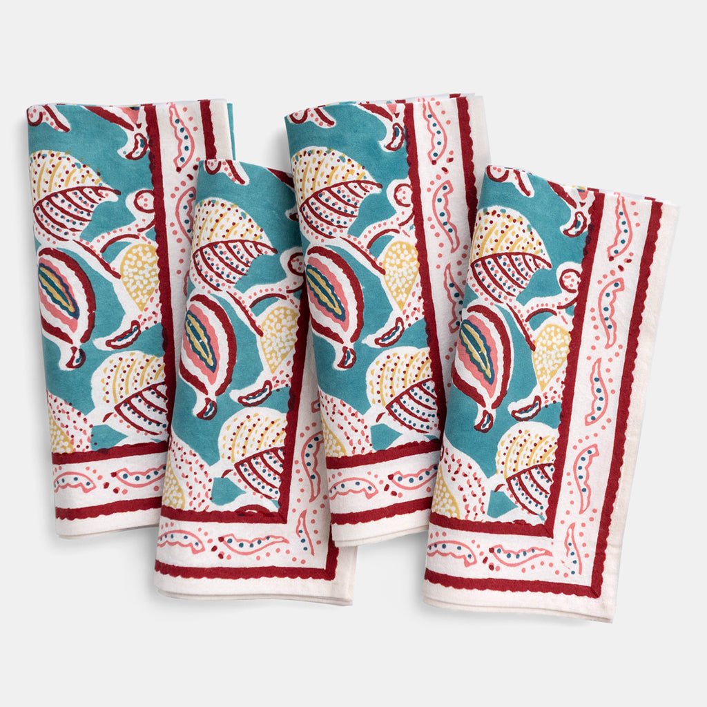 Paisley Vine Teal & Cranberry Napkin | Set of 4 - Pomegranate