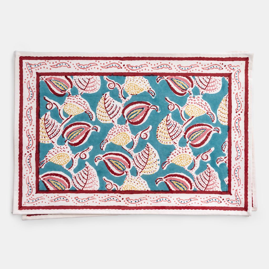 Paisley Vine Teal & Cranberry Placemat | Set of 4 - Pomegranate