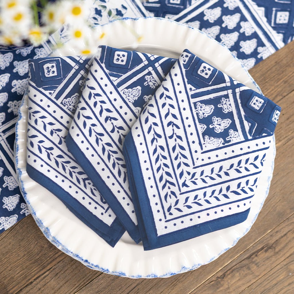 Pom Buti Patchwork Blue Napkin | Set of 4 - Pomegranate