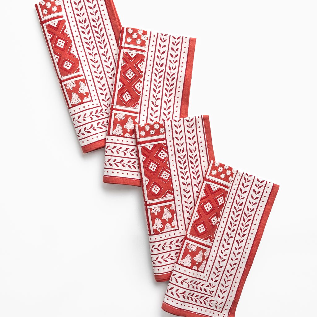 Pom Buti Patchwork Red Napkin | Set of 4 - Pomegranate