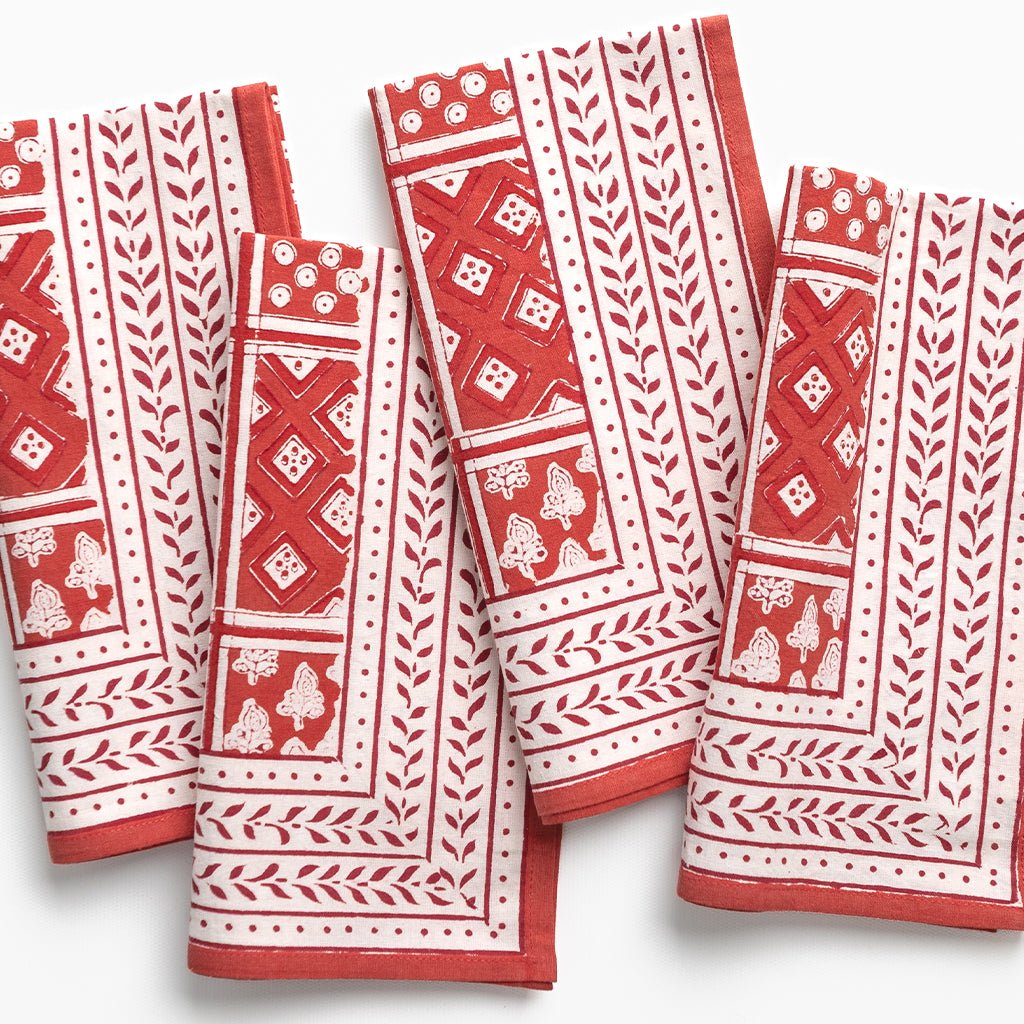 Pom Buti Patchwork Red Napkin | Set of 4 - Pomegranate