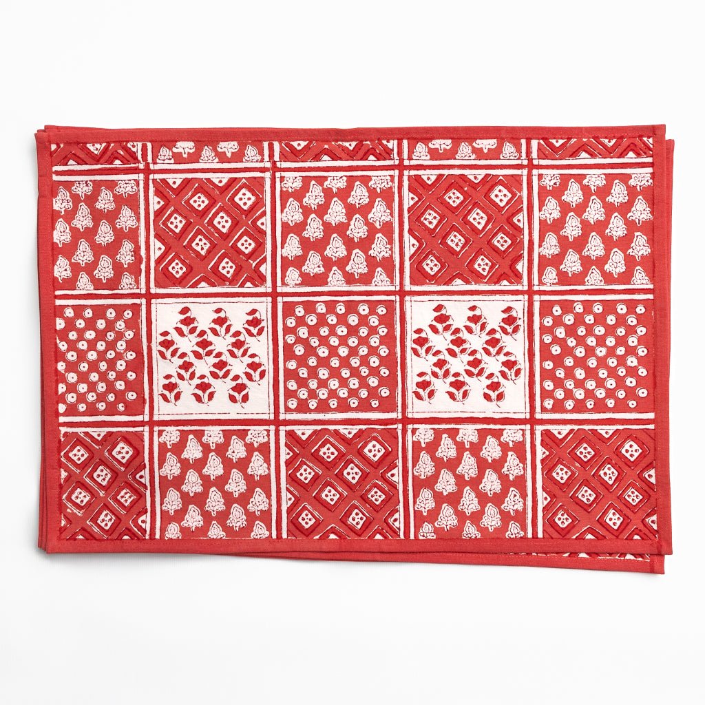 Pom Buti Patchwork Red Placemat | Set of 4 - Pomegranate
