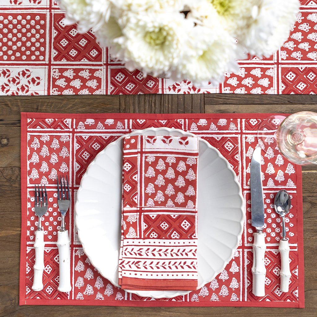 Pom Buti Patchwork Red Placemat | Set of 4 - Pomegranate