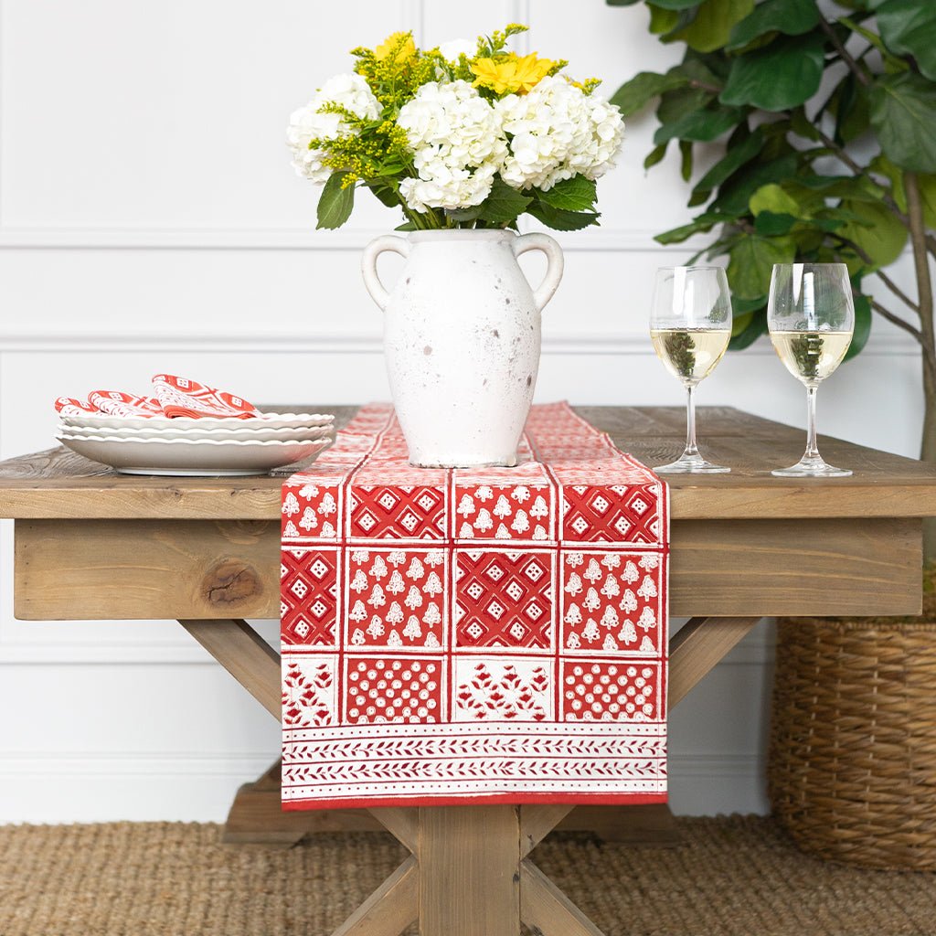 Pom Buti Patchwork Red Table Runner - Pomegranate