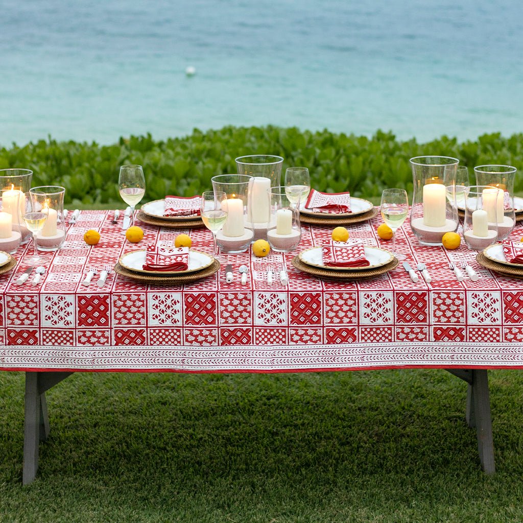 Pom Buti Patchwork Red Tablecloth - Pomegranate