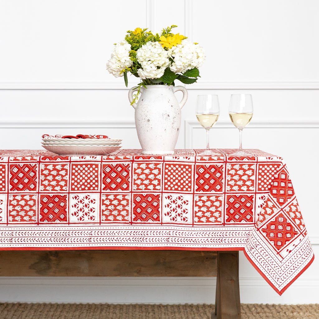Pom Buti Patchwork Red Tablecloth - Pomegranate