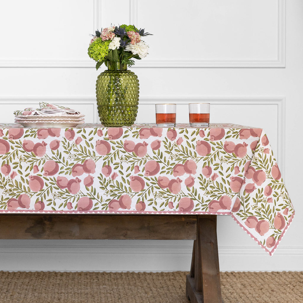 Pomegranate Vine Moss & Mauve Tablecloth - Pomegranate