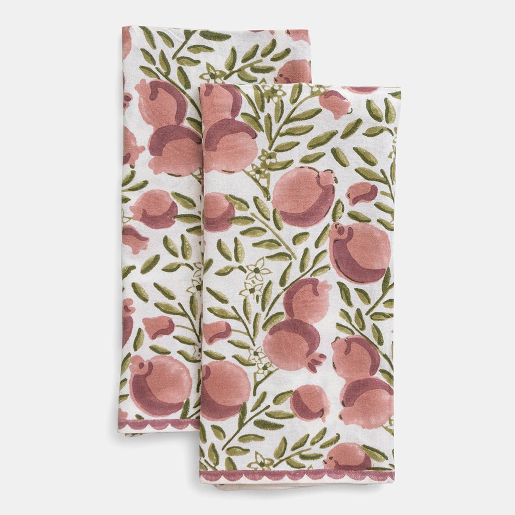 Pomegranate Vine Moss & Mauve Tea Towels - Pomegranate