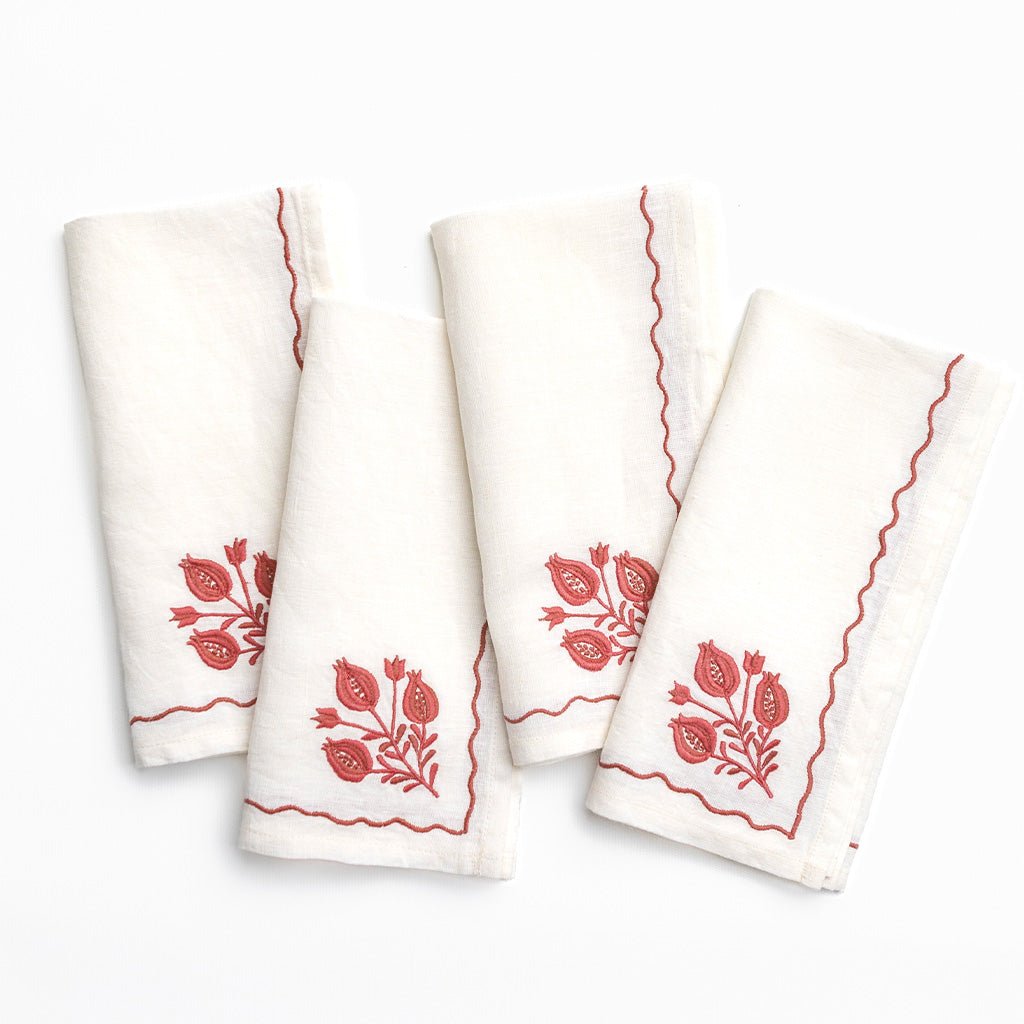 Pomegranate Trio Rose Linen Napkin | Set of 4 - Pomegranate