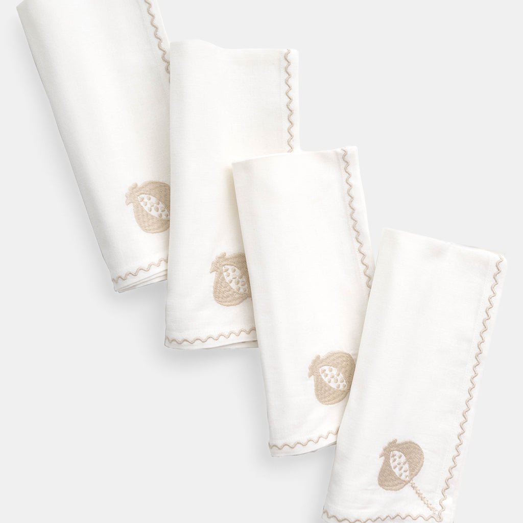 Pomegranate Crewel Natural Napkin | Set of 4 - Pomegranate