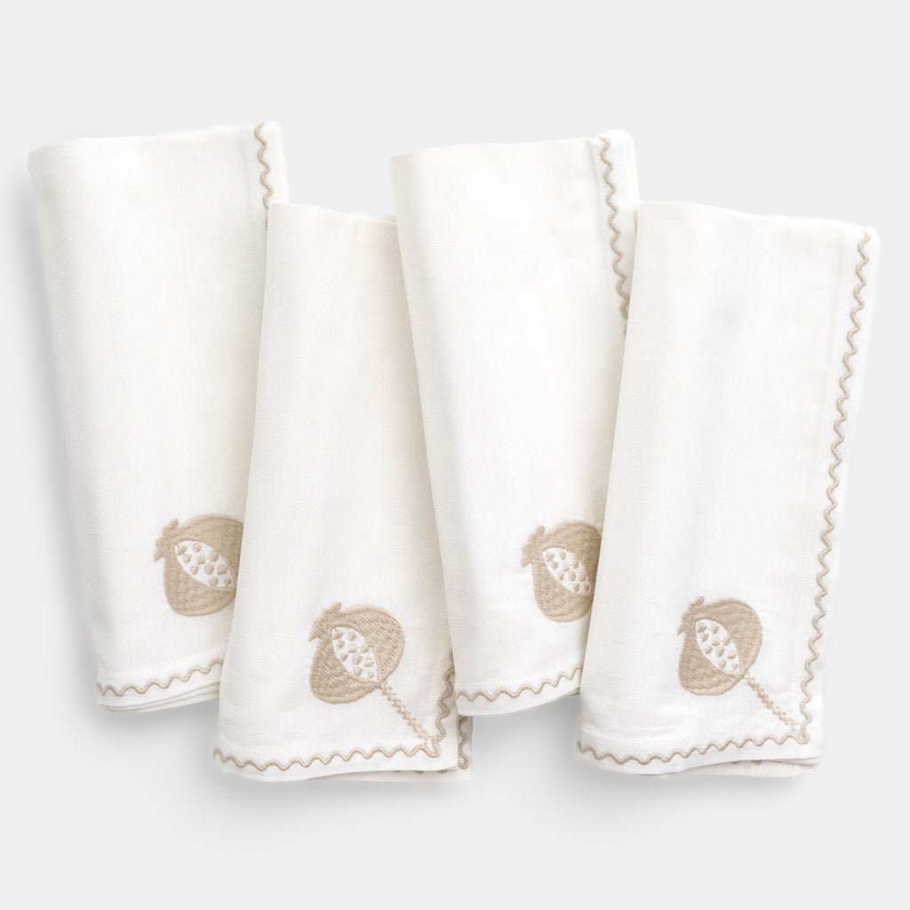 Pomegranate Crewel Natural Napkin | Set of 4 - Pomegranate