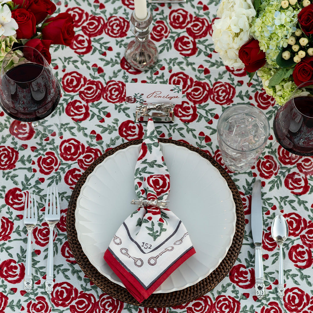 Rose patterned napkin stamped with 152 for the 152nd Kentucky Derby.