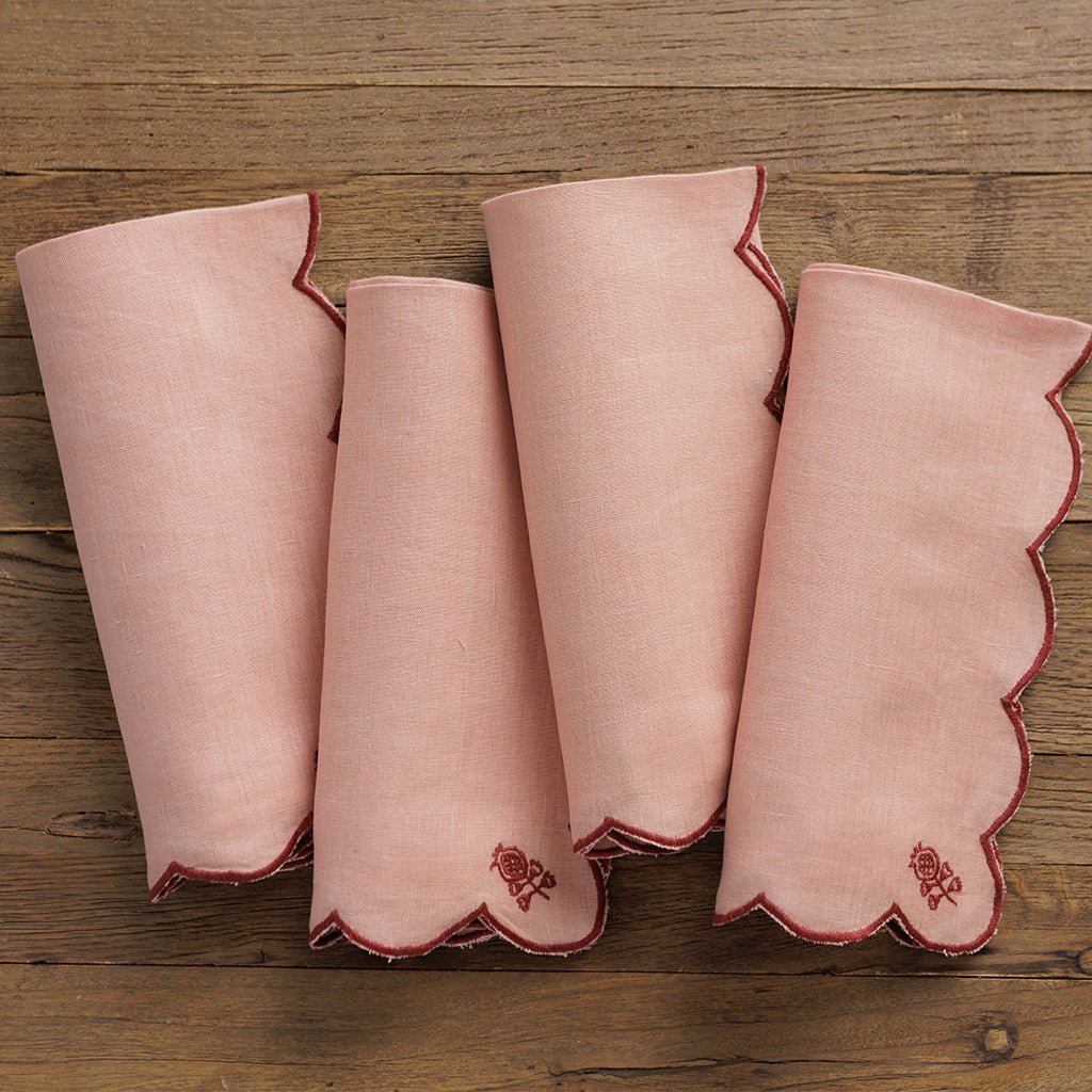 Scalloped Buti Rose & Berry Napkin | Set of 4 - Pomegranate