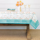 Teal & coral hand block printed cotton tablecloth