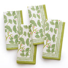 Spring Ginkgo Green & White Hand Block Printed Cotton Napkins