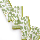 Spring Ginkgo Green & White Hand Block Printed Cotton Napkins