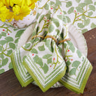 Spring Ginkgo Green & White Hand Block Printed Cotton Napkins