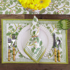 Spring Ginkgo Green & White Hand Block Printed Cotton Canvas Placemats