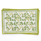 Spring Ginkgo Green & White Hand Block Printed Cotton Canvas Placemats