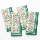 Stephanie Pink & Green Floral Hand Block Printed Cotton Napkins