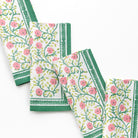 Stephanie Pink & Green Floral Hand Block Printed Cotton Napkins