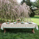 Stephanie Pink & Green Hand Block Printed Floral Cotton Tablecloth