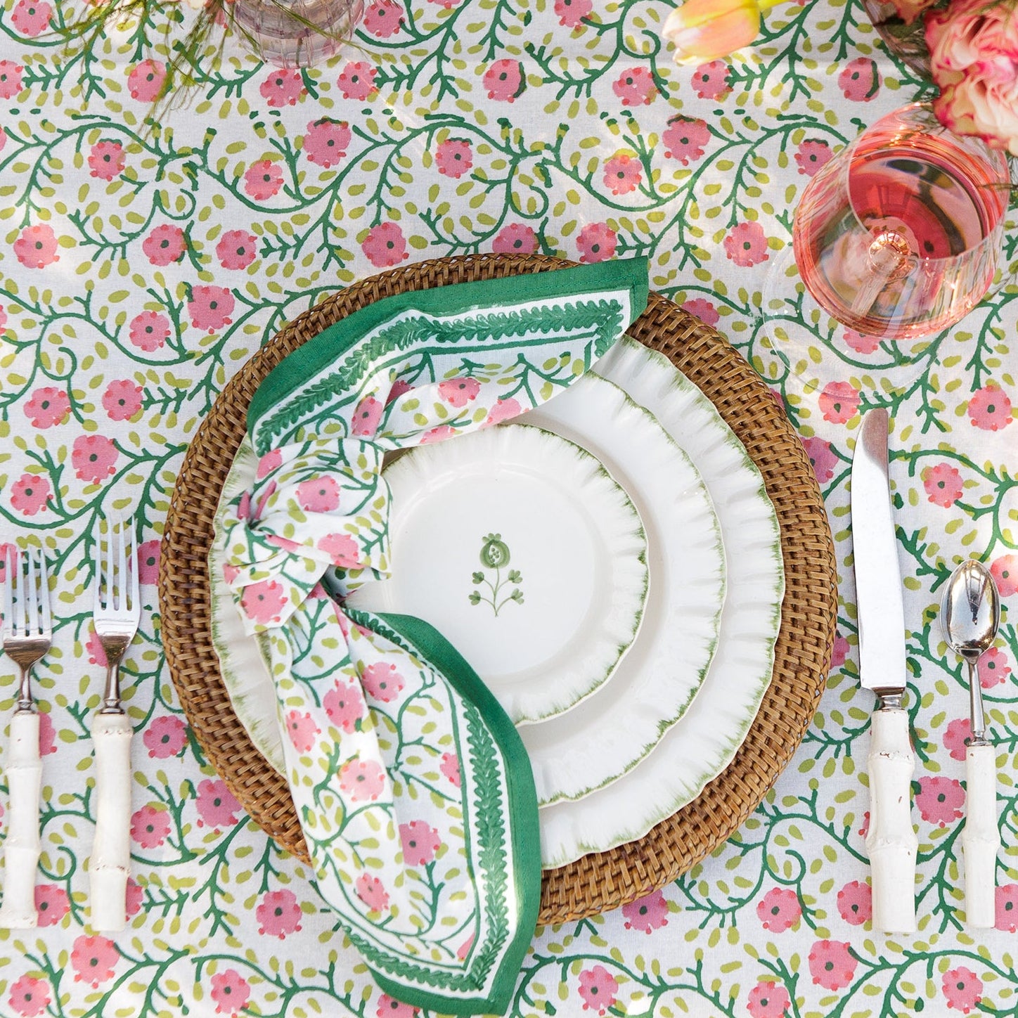 Ruffled Green Hand Painted Floral Ceramic Appetizer Plate