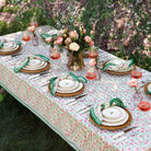 Stephanie Pink & Green Hand Block Printed Floral Cotton Tablecloth