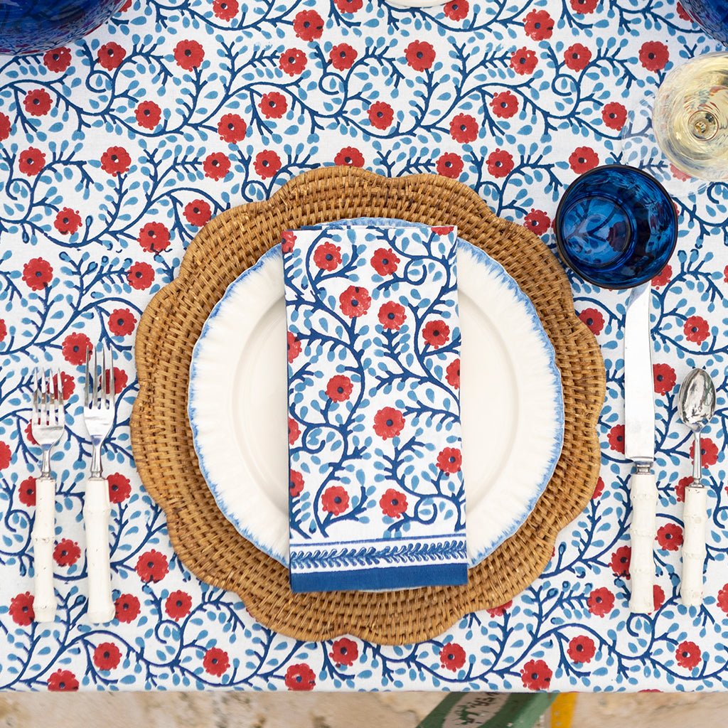 Stephanie Red & Blue Napkin | Set of 4 - Pomegranate