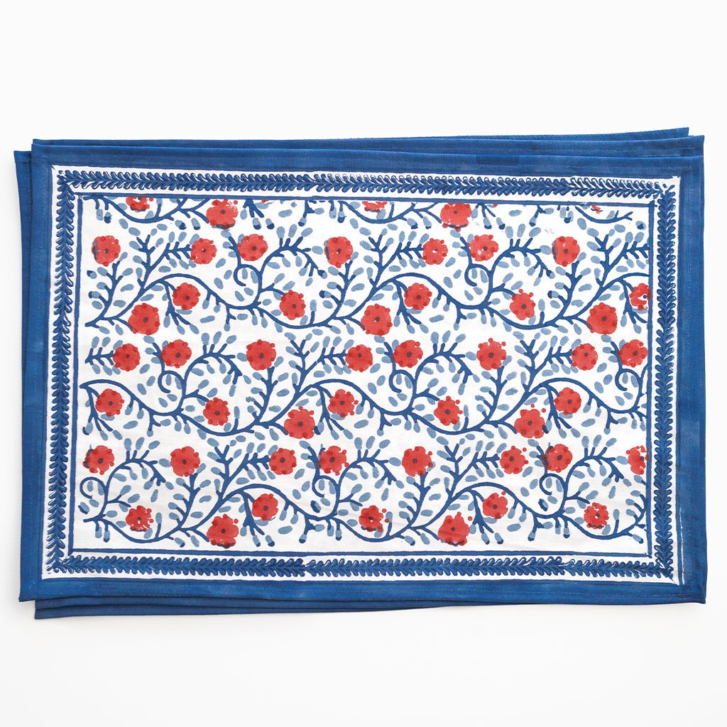 Stephanie Red & Blue Placemat | Set of 4 - Pomegranate