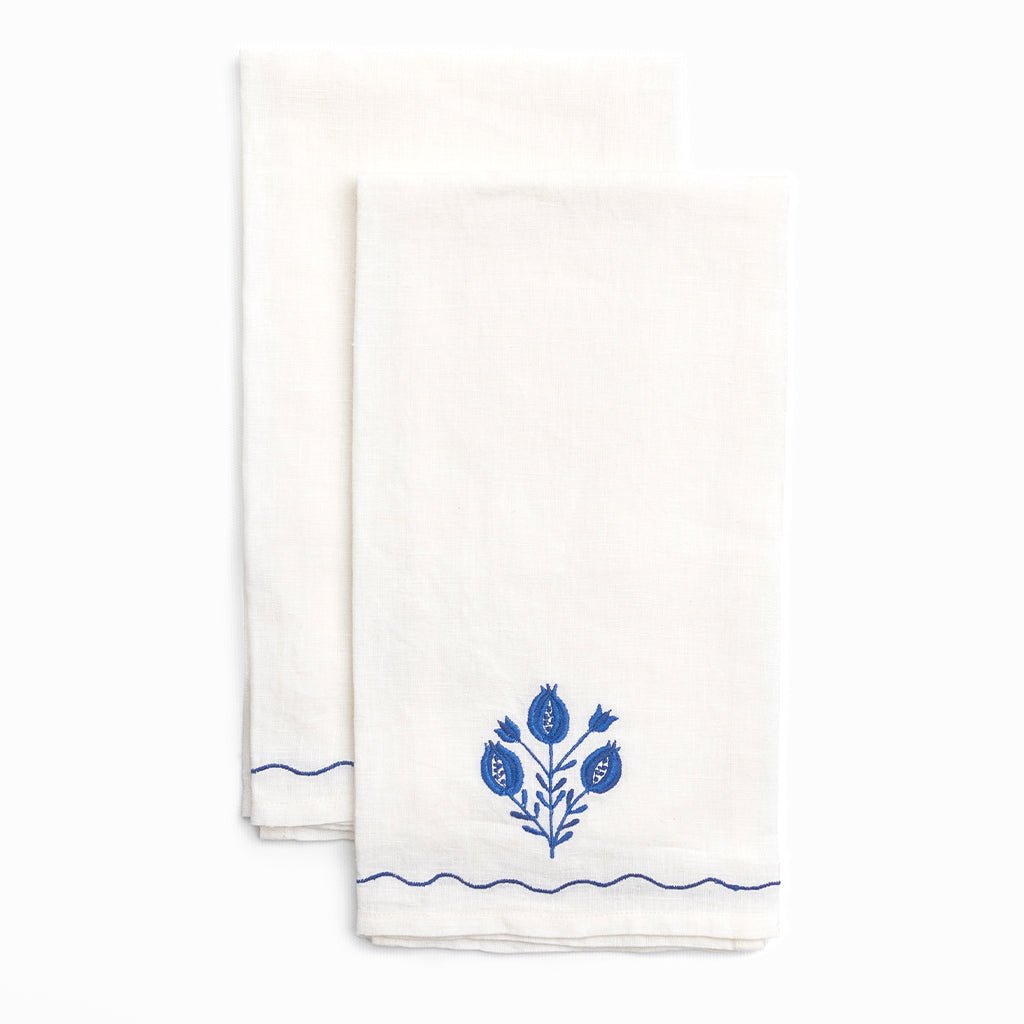 Pomegranate Trio Cobalt Linen Tea Towels - Pomegranate
