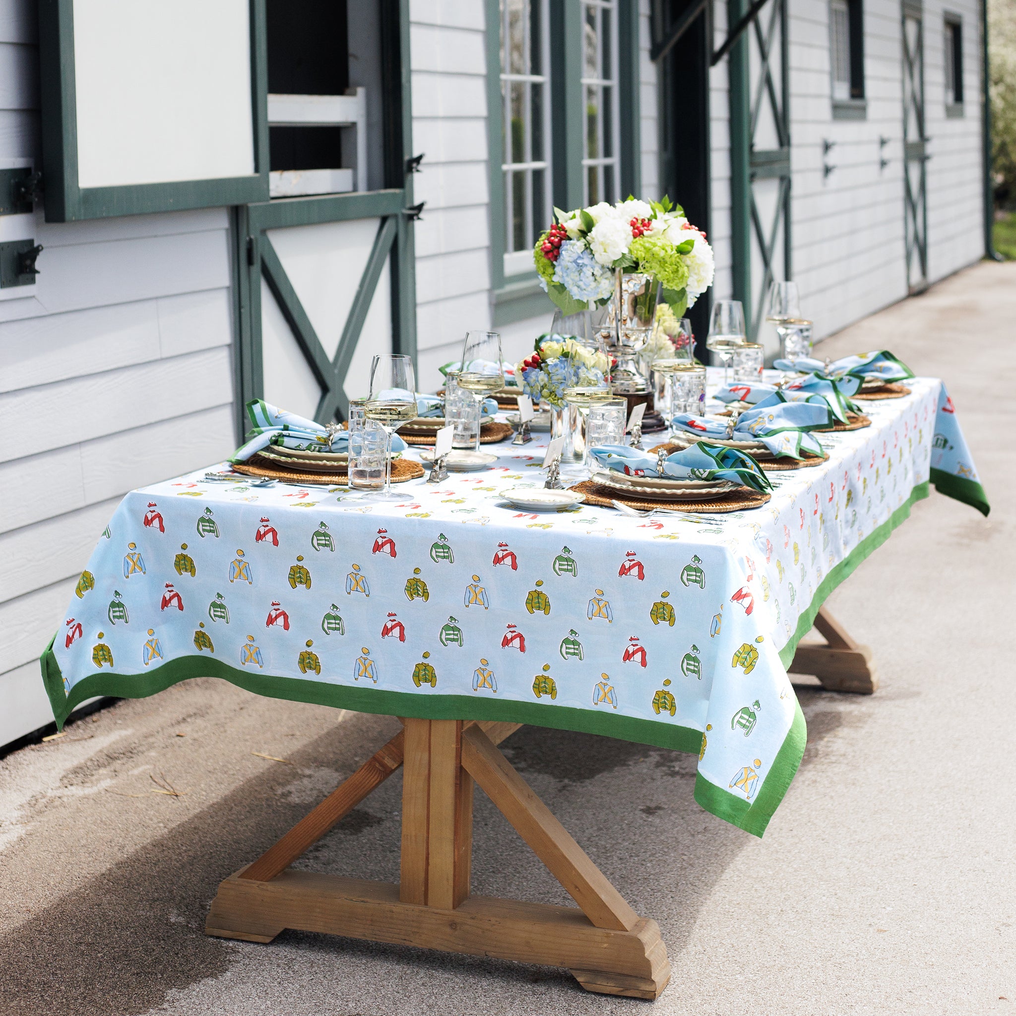 Equestrian Vintage Jockey Silks Hand Block Printed Cotton Tablecloth