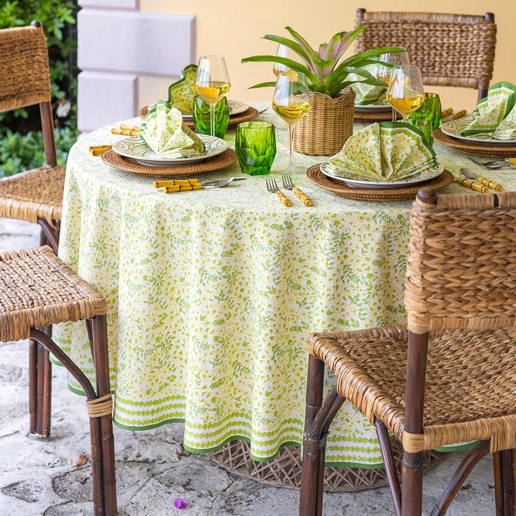 Wild Primrose Yellow & Green Tablecloth - Pomegranate