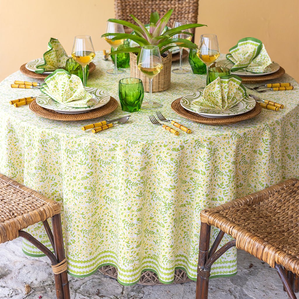 Wild Primrose Yellow & Green Tablecloth - Pomegranate
