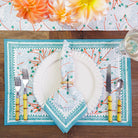 Teal & coral hand block printed cotton canvas placemat